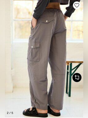 Next Petite Charcoal Parachute Cargo Pants M Utility Y2K Nylon Wide Leg